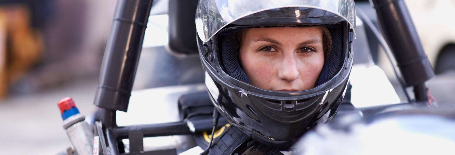 Student in a racing car